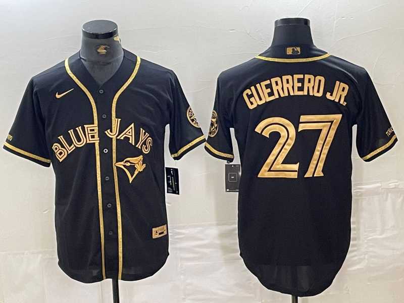 Men%27s Toronto Blue Jays #27 Vladimir Guerrero Jr Black Gold Cool Base Stitched Baseball Jersey